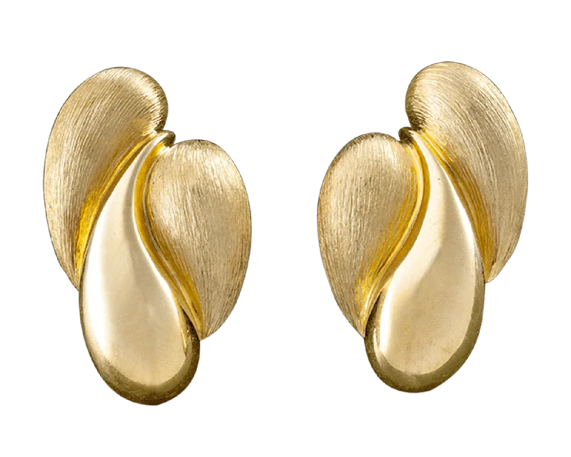 Ladies Oval Glow Earrings -Ladies Earrings for Aunt Spark-Henry Dunay Polished and Textured Gold Earrings