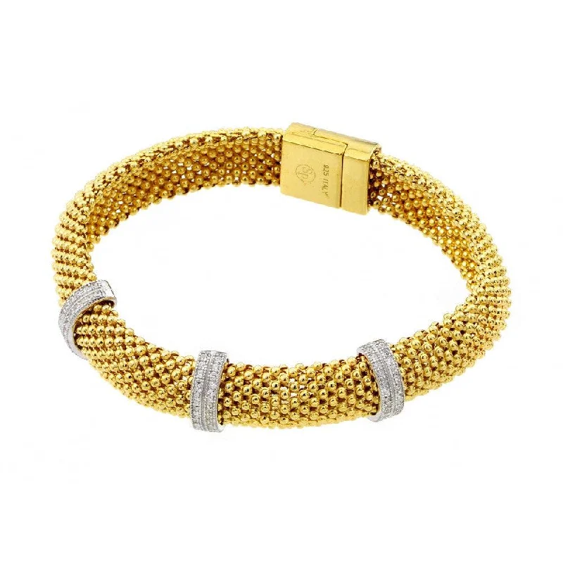 Ladies Bracelets with Jade Shine-Ladies Layered Stack Bracelets -Clearance-Silver 925 Gold Plated Micro Pave Clear CZ Beaded Italian Bracelet - PSB00005GP