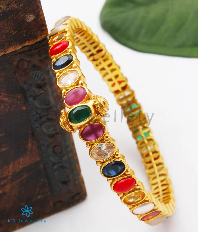 Ladies Bracelets with Gold Fibrolite-Ladies Inner Might Bracelets -The Medha Silver Navratna Gemstone Openable Bracelet (Size/2.2/2.4/2.6/2.8)