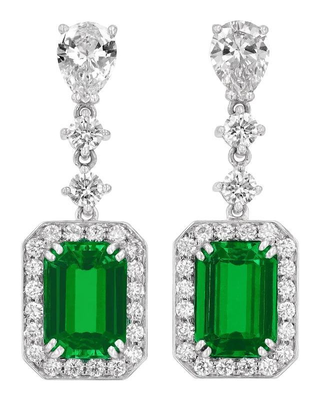 Ladies Lunar Tide Earrings -Ladies Earrings with Yellow Xenotime-Emerald-Cut Emerald Earrings, 3.75 Carats