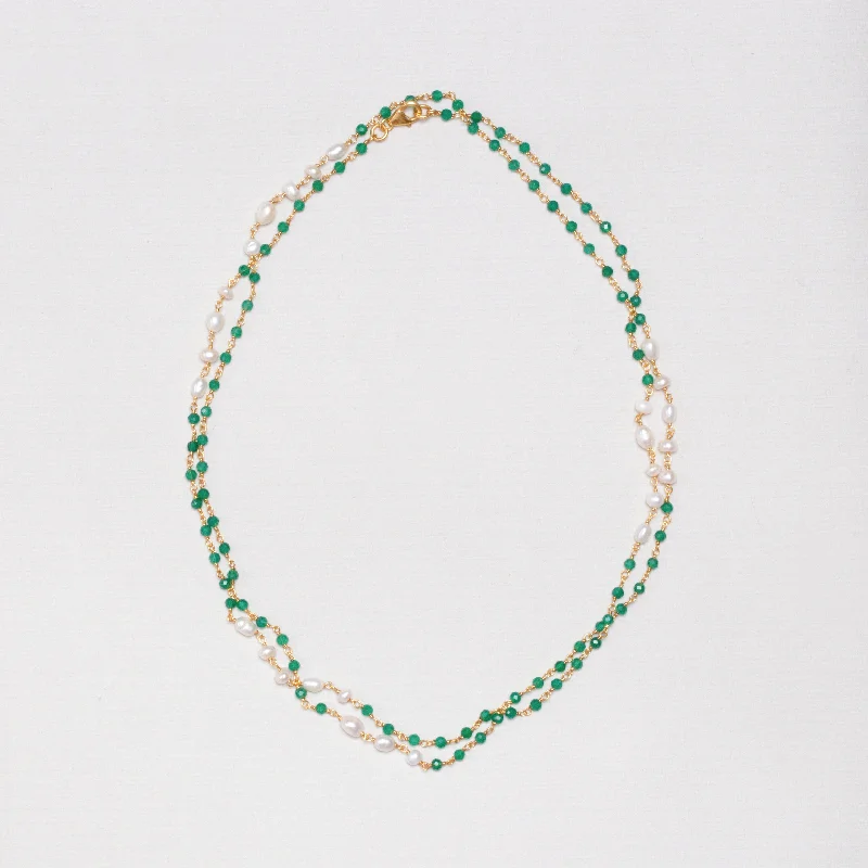 Ladies Necklaces for Photo Spark-Ladies Star Sign Necklaces -Extra Long Gold Chain Necklace with Pearl and Green Onyx