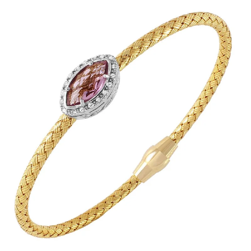 Ladies Bracelets with Clear Zircon-Ladies Midnight Black Bracelets -Clearance-Silver 925 Gold Plated Twisted Purple CZ Stone Bangle Bracelet - ECB00039YA