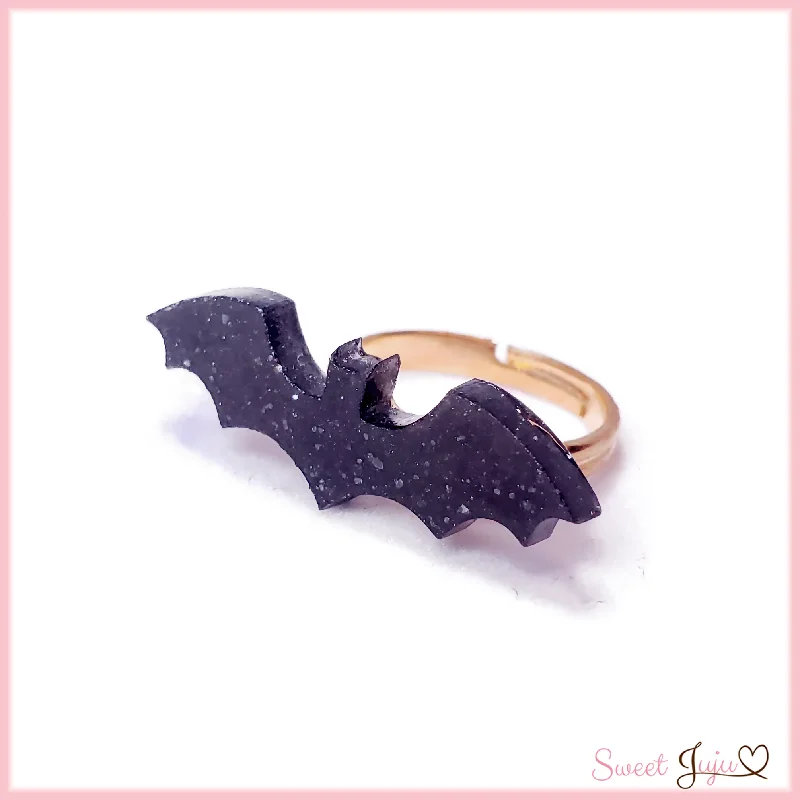 Ladies Frosted Matte Rings -Ladies Rings with Rose Kunzite-Spooky GLOW Bat Ring