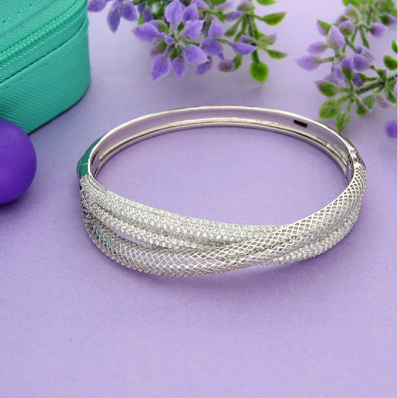 Ladies Bracelets for Travel Glow-Ladies Bright Vibe Bracelets -Sterling Silver 925 Waves Cubic Zirconia Bangle - FKJBNGSL9475