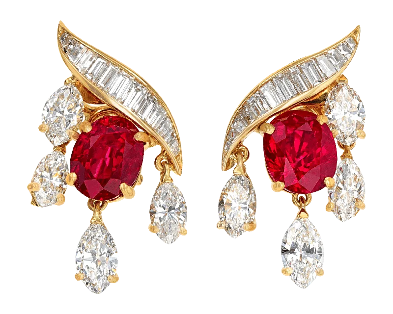 Ladies Opulent Luxe Earrings -Ladies Earrings Dual Spark-Fasano Thai Ruby Earrings, 8.22 Carats