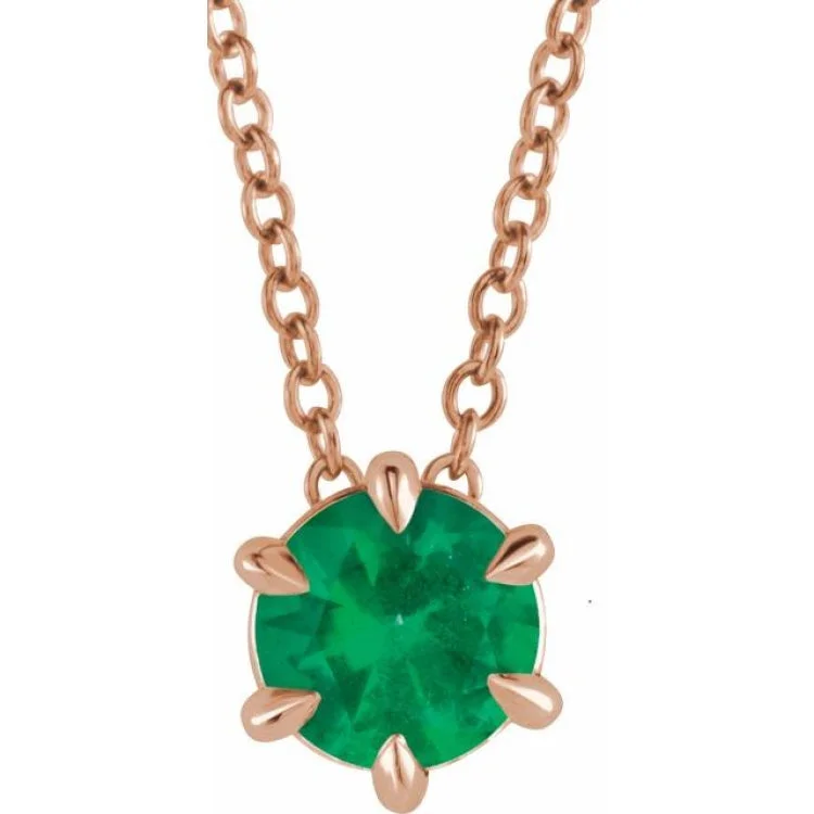 Ladies Necklaces with Green Emerald-Ladies Cross Symbol Necklaces -14K Rose 5 mm Natural Emerald Solitaire 16-18" Necklace