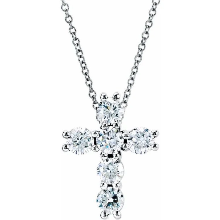 Ladies Necklaces with Rose Kunzite-Ladies Matte Finish Necklaces -14K White 1 3/8 CTW Natural Diamond Cross 18" Necklace