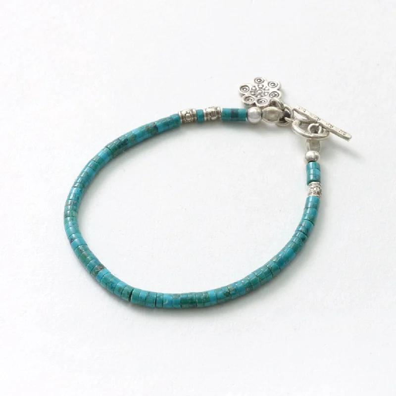 Ladies Bracelets with Wave Shine-Ladies Bar Accent Bracelets -PHADUA / Turquoise Bead Bracelet