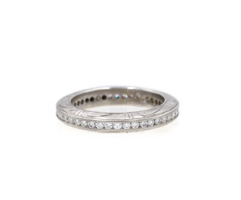 Ladies Celtic Weave Rings -Ladies Rings with Grey Labradorite-0.35ctw Diamond Heirloom Engraved Eternity Band Ring in 18K