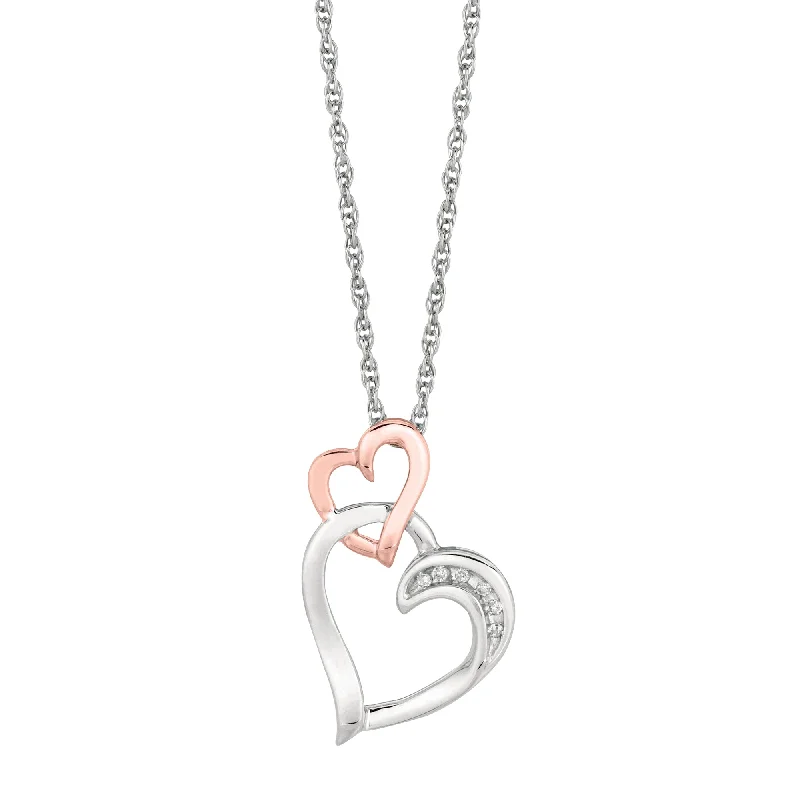 Ladies Necklaces for Festive Spark-Ladies Monogram Necklaces -Silver Diamond Accent .03ct Two Tone Interlocked Hearts Necklace