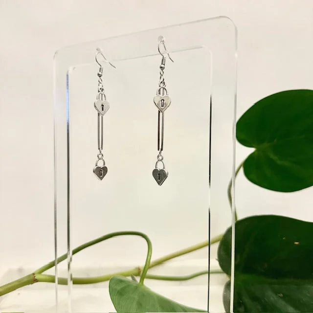 Ladies Pure Silver Earrings -Ladies Earrings with Star Drops-Arch Earrings - Twin Hearts