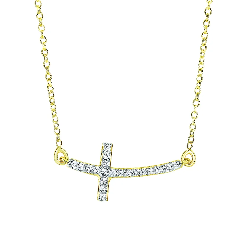 Ladies Necklaces with Aqua Variscite-Ladies Unicorn Horn Necklaces -14K Gold .12ct Diamond Side Cross Necklace