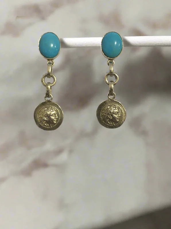 Ladies Moon Beam Earrings -Ladies Earrings with White Thaumasite-Greek Jewelry, Sterling silver Earrings, Solid silver Earrings, Greek Earrings, Turquoise Earrings