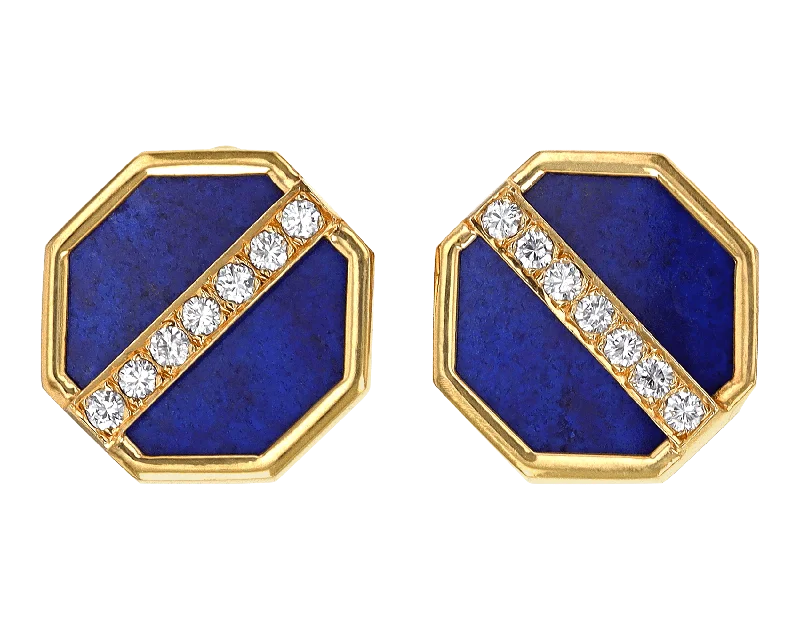 Ladies Leafy Woods Earrings -Ladies Earrings with White Muscovite-Lapis and Diamond Earrings