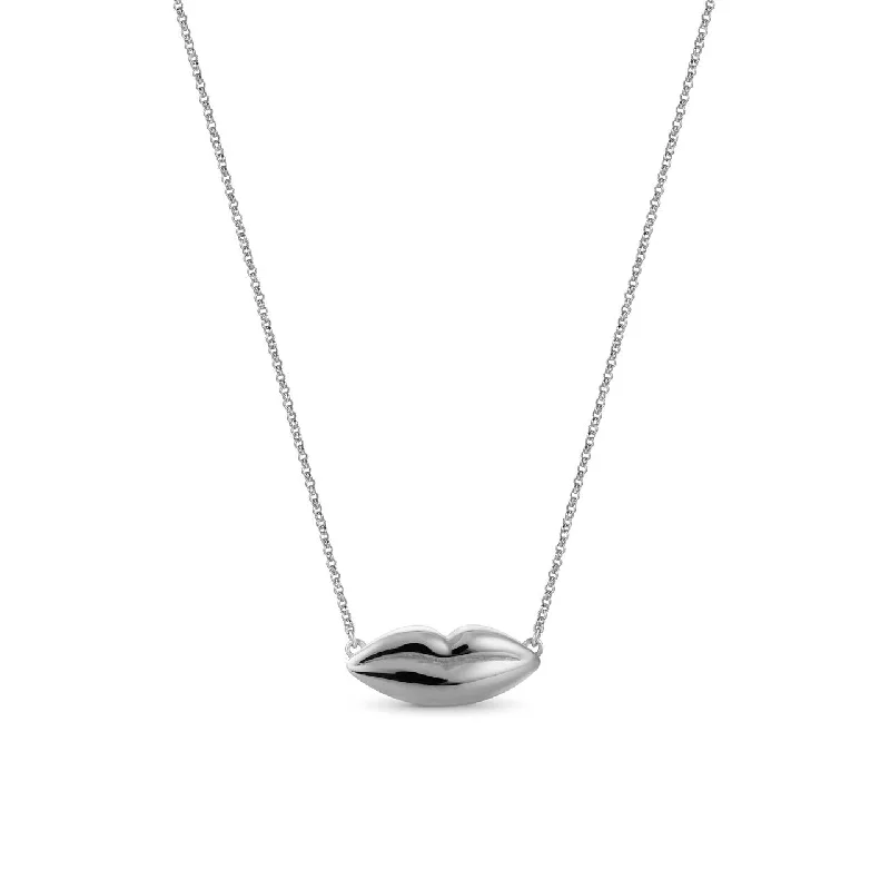 Ladies Necklaces Long Shine-Ladies Custom Engraved Necklaces -Dalí Lips Necklace - Platinum Plated Silver