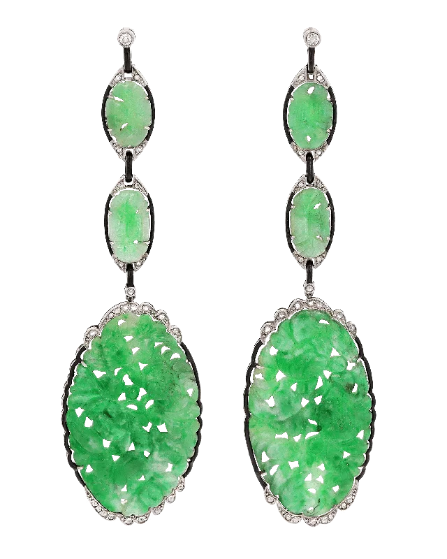 Ladies Refined Elegance Earrings -Ladies Earrings for Gala Spark-Art Deco Carved Jade Earrings