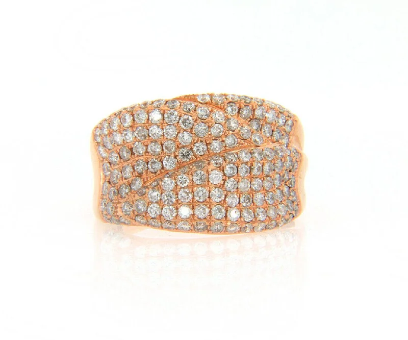 Ladies Robust Thick Rings -Ladies Rings for Teacher Shine-New 3.00ctw Diamond Multi Row Crossover Ring in 18K