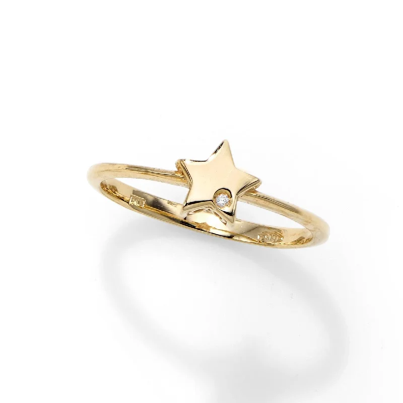 Ladies Carved Message Rings -Ladies Rings Retro Spark-14kt Yellow Gold Polished Star Ring  with 0.0050ct White Diamond R7205