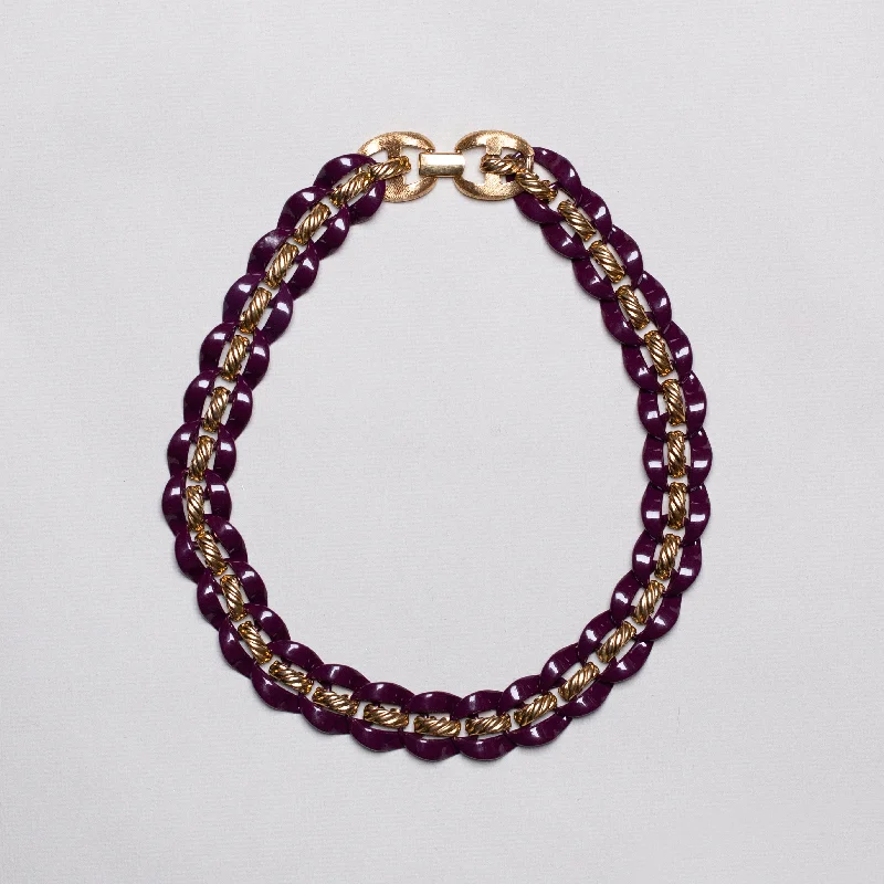 Ladies Necklaces with Bronze Enstatite-Ladies Love Knot Necklaces -Vintage Gold and Purple Chain Necklace