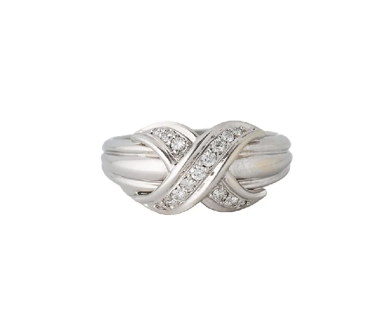 Ladies Free-Spirited Boho Rings -Ladies Rings with Etched Shine-Tiffany & Co. 0.24ctw Diamond Signature X Crossover Ring in 18K