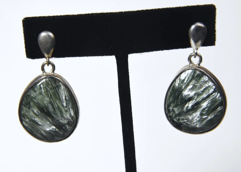 Ladies Birthstone Shine Earrings -Ladies Earrings Sharp Glow-Seraphinite Sterling Silver Dangle Stud Earrings