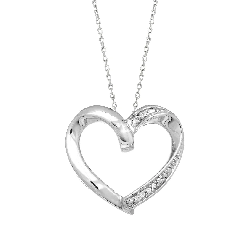 Ladies Necklaces for Travel Shine-Ladies Y-Drop Necklaces -Silver Diamond Accent .03ct Heart Necklace