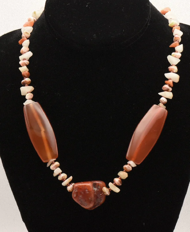 Ladies Necklaces with White Phenakite-Ladies Country Charm Necklaces -Vintage Carnelian Chunk Bead Necklace - 19.5"