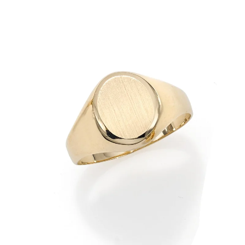 Ladies Free-Spirited Boho Rings -Ladies Rings with Etched Shine-14kt Yellow Gold Matte Oval Signet Ring R7194