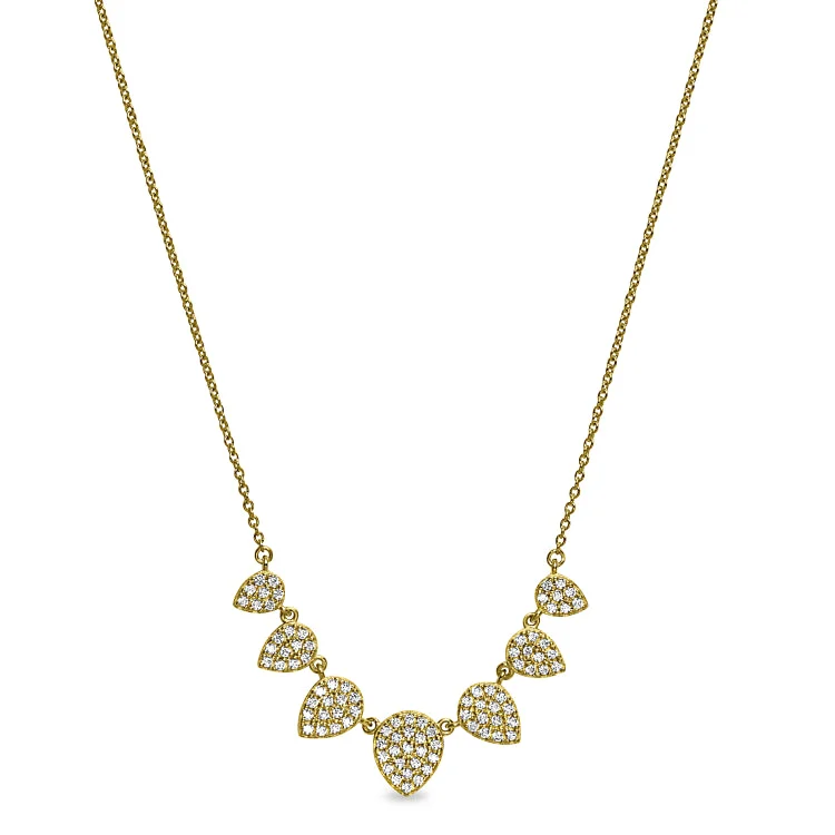 Ladies Necklaces for Mom Glow-Ladies Elegant Fine Necklaces -Gold Platinum Finish Sterling Silver Micropave 7 Leaves Necklace with Simulated Diamonds on 16"-18" Adjustable Chain