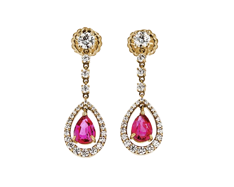 Ladies Platinum Finish Earrings -Ladies Earrings Always Spark-Untreated Burma Ruby Earrings, 1.74 Carats