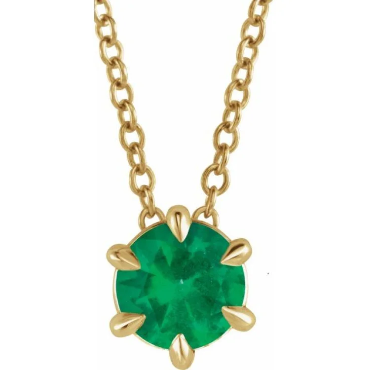 Ladies Necklaces Short Glow-Ladies Topaz Drop Necklaces -14K Yellow 5 mm Natural Emerald Solitaire 16-18" Necklace