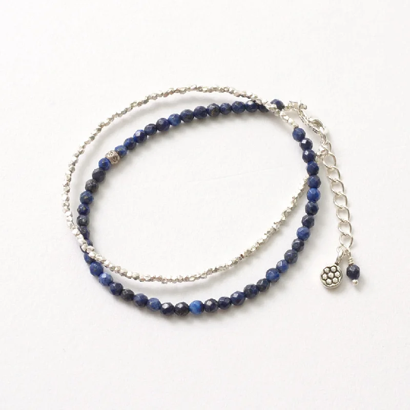 Ladies Bracelets with Mauve Sugilite-Ladies Textured Weave Bracelets -PHADUA / Lapis Lazuli W-Wrap Bracelet