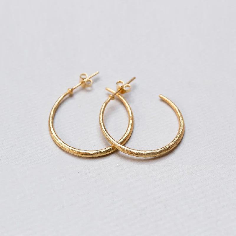 Ladies City Pulse Earrings -Ladies Earrings with Gold Sphalerite-Textured Gold Open Stud Hoop Earrings