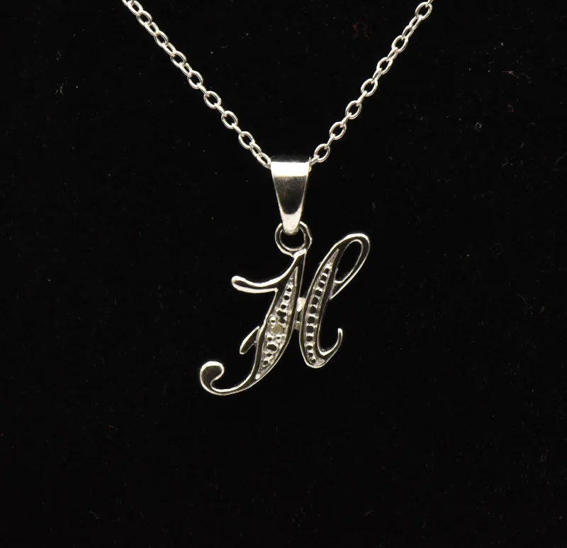 Ladies Necklaces Budget Glow-Ladies Valentine’s Love Necklaces -Avon - Vintage Diamond "H" Monogram Sterling Silver Pendant Necklace - 18.75"