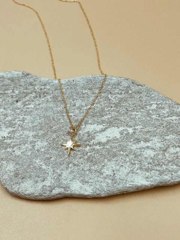 Ladies Necklaces with Pink Eudialyte-Ladies Sentimental Stone Necklaces -Mini Star Sterling Silver Necklace in Gold Tone