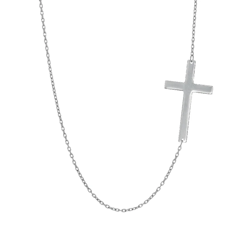 Ladies Necklaces with Compass Spark-Ladies Radiant Stone Necklaces -14K Gold Flat Cross Necklace