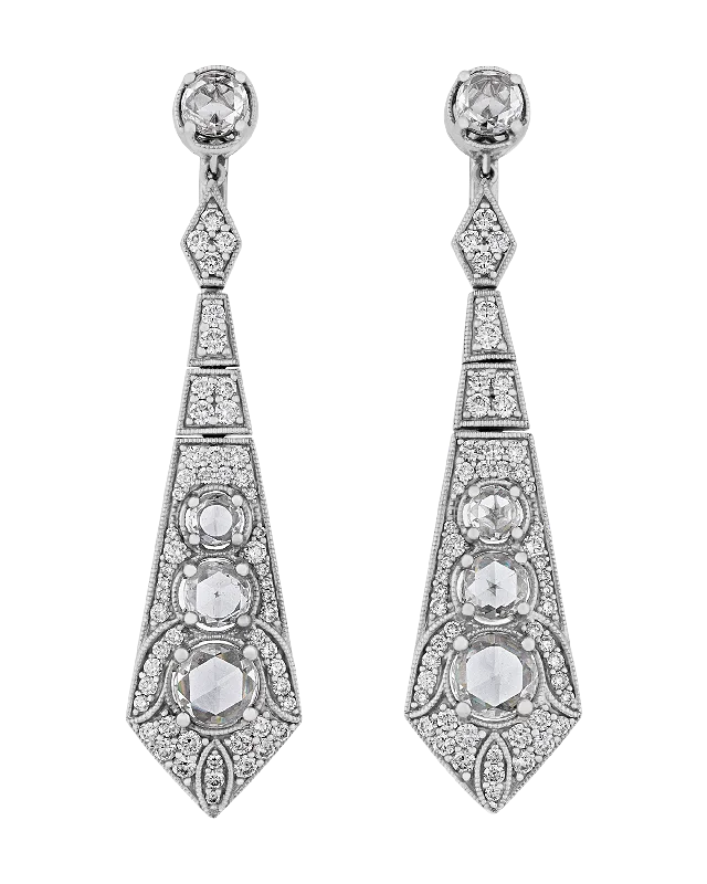 Ladies Gala Night Earrings -Ladies Earrings for Night Spark-Art Deco-Style Diamond Earrings, 3.25 carats