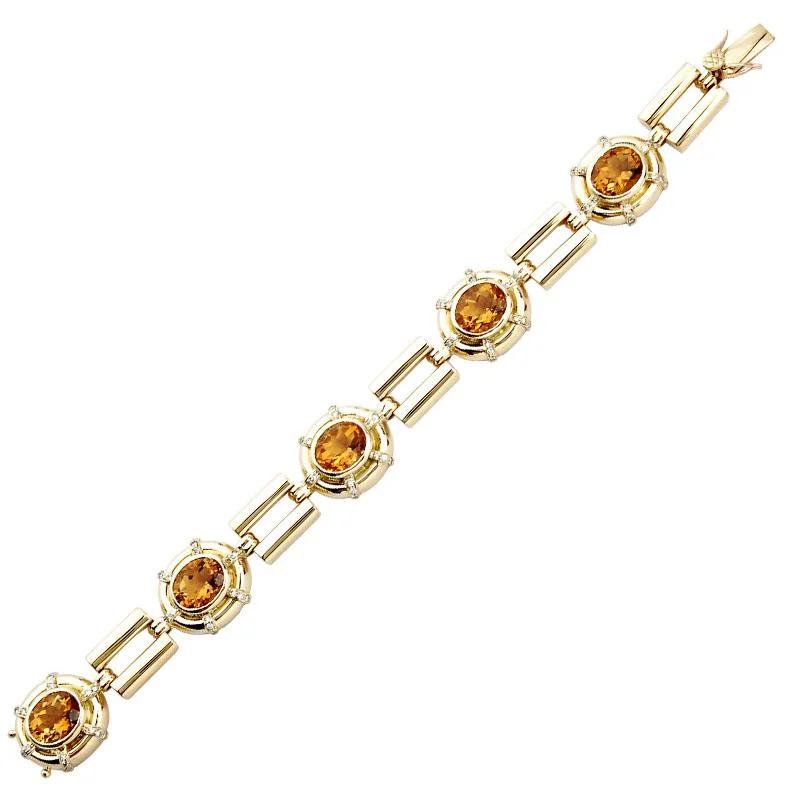 Ladies Bracelets with Aqua Variscite-Ladies City Pulse Bracelets -Bracelet-Citrine and Diamond  (1246D)