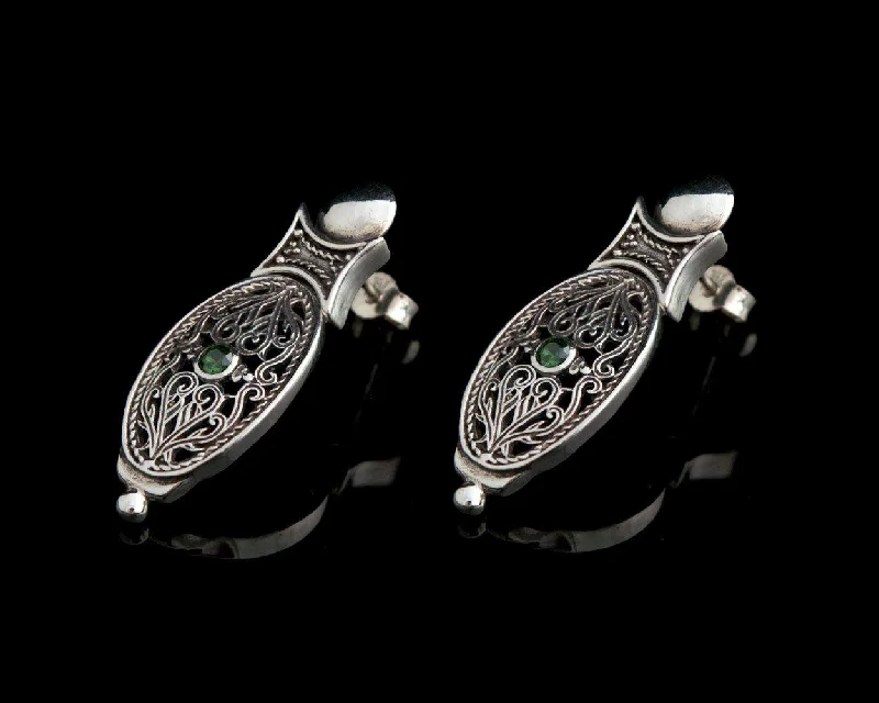 Ladies Peak Ridge Earrings -Ladies Earrings with Square Glow-Byzantine Earrings in Sterling Silver with zircon (GT-09)