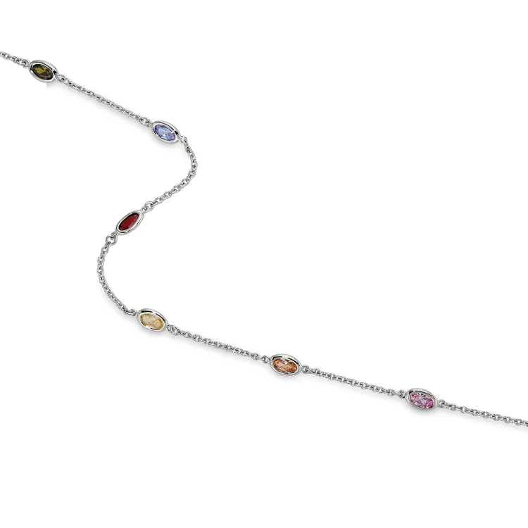 Ladies Necklaces for Youth Glow-Ladies Birthday Gift Necklaces -Platinum Finish Sterling Silver 18" Necklace with 18 Simulated Colored Stones