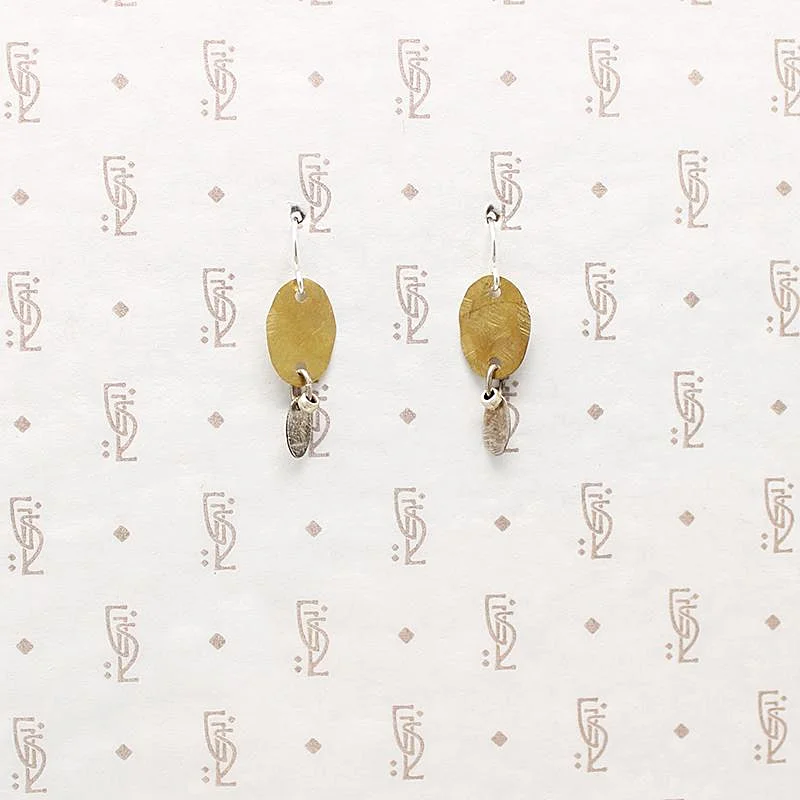 Ladies Sunny Yellow Earrings -Ladies Earrings with Gold Amber-Brass & Silver Petal Earrings by Brin