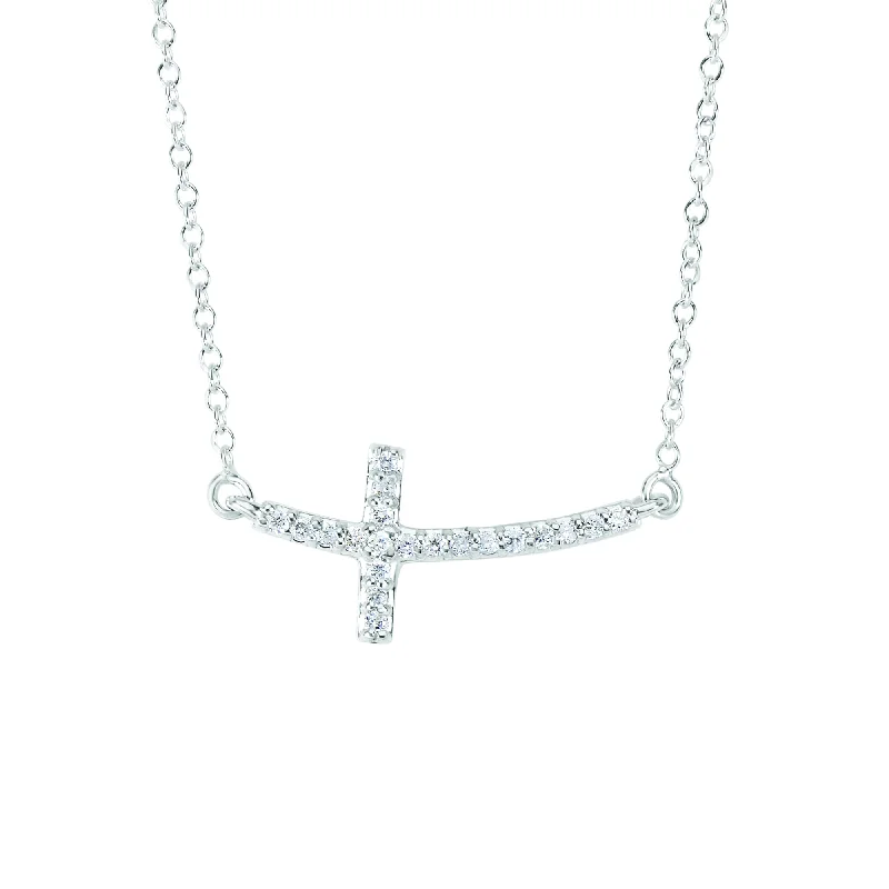 Ladies Necklaces for Photo Spark-Ladies Star Sign Necklaces -14K Gold .12ct Diamond Side Cross Necklace