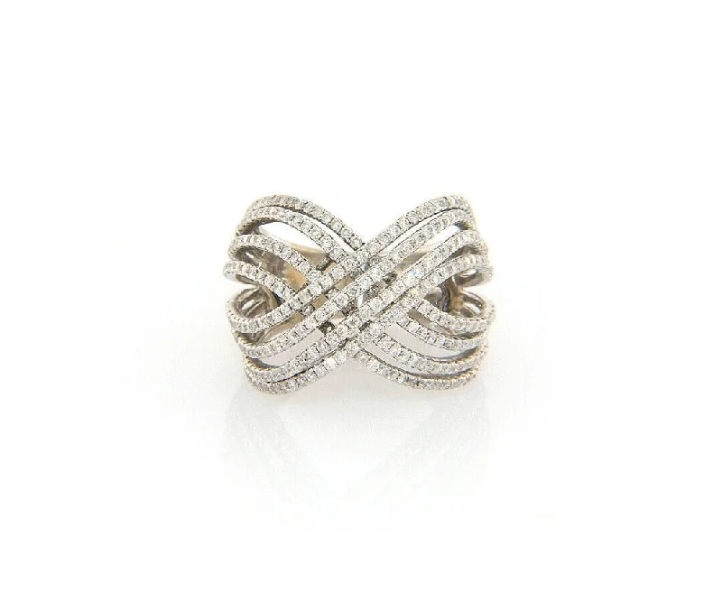 Ladies Bold Confidence Rings -Ladies Rings with Feather Glow-1.60ctw Diamond Multi Row Bypass Ring in 18K