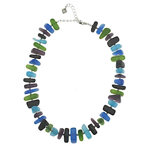 Ladies Necklaces with Pink Tourmaline-Ladies Blue Sapphire Necklaces -Matte Glass Necklace - Blue Jewel Tones