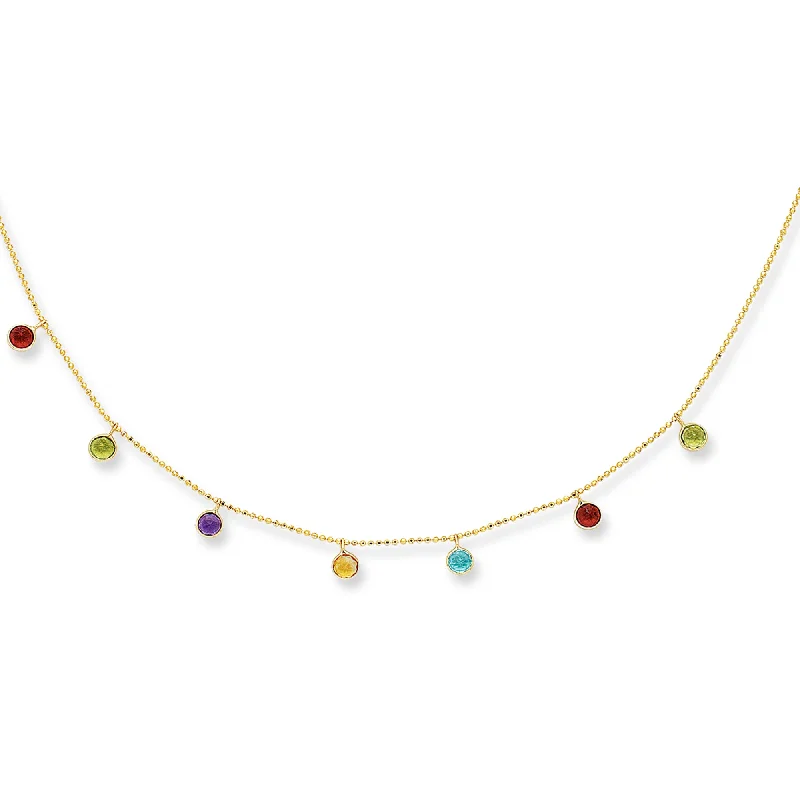 Ladies Necklaces with Rainbow Fluorite-Ladies Traditional Charm Necklaces -14K Gold Semi-Precious Necklace