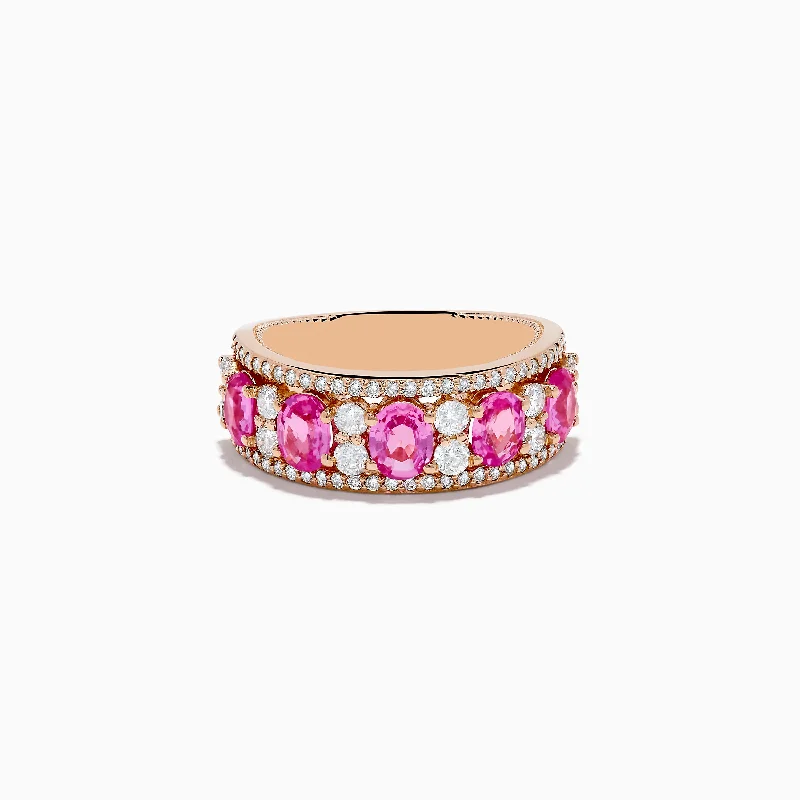 Ladies Pure Silver Rings -Ladies Rings with Star Gem-14K Rose Gold Pink Sapphire and Diamond Ring