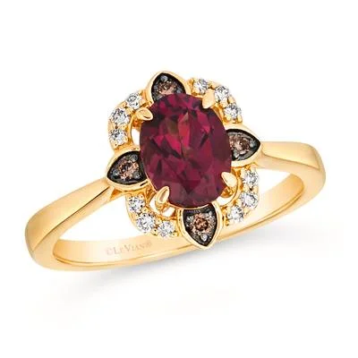 Ladies Emerald Edge Rings -Ladies Rings for Special Shine-Le Vian® Ring Raspberry Rhodolite®, Nude Diamonds™ Chocolate Diamonds® set in 14K Honey Gold