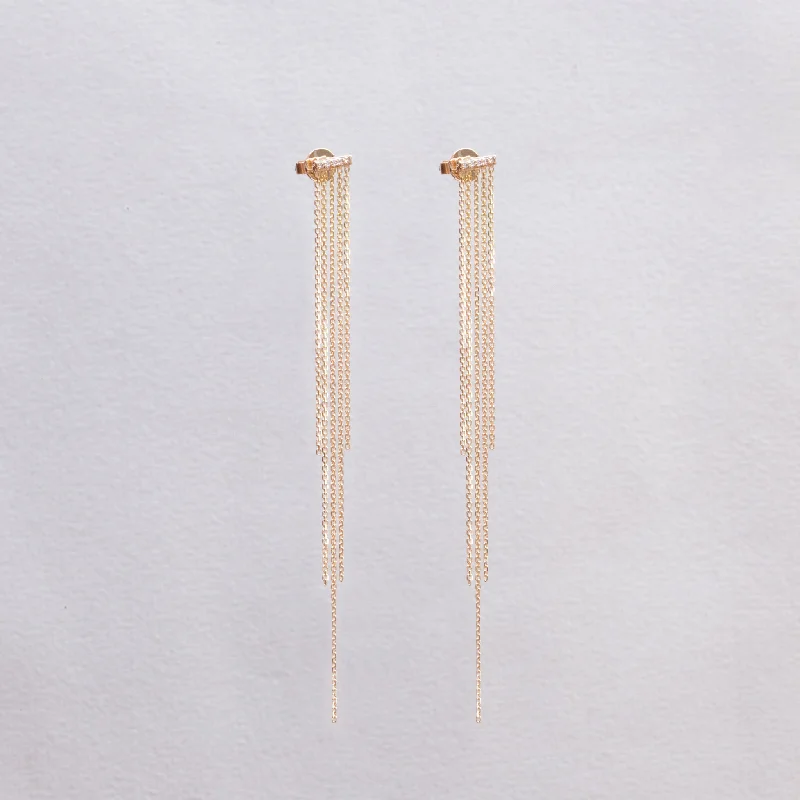 Ladies Vibrant Bead Earrings -Ladies Earrings Drop Shine-18ct Gold Tassel Stud Earrings with Diamonds