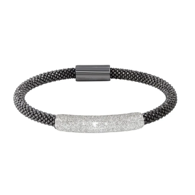 Ladies Bracelets with Pure Okenite-Ladies Fun Twist Bracelets -Clearance-Gold Plated 925 Sterling Silver Black Bar Glitter Magnetic Bracelet - SPB00003