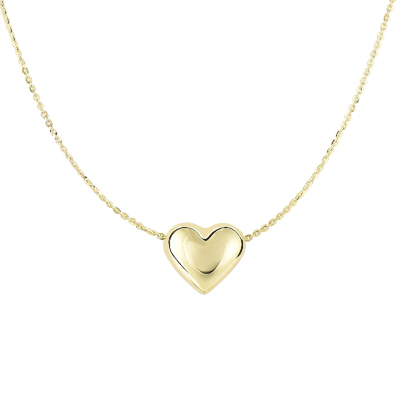 Ladies Necklaces with Blue Sapphire-Ladies Lapis Lazuli Necklaces -14K Gold  Polished Puffed Heart Necklace